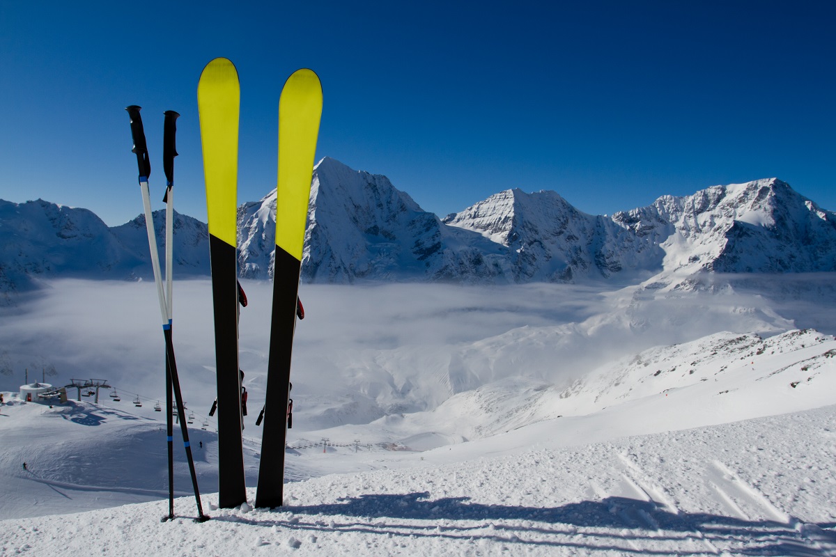 Ski blades buried in snow