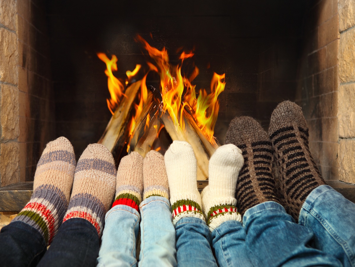 family by the fireplace