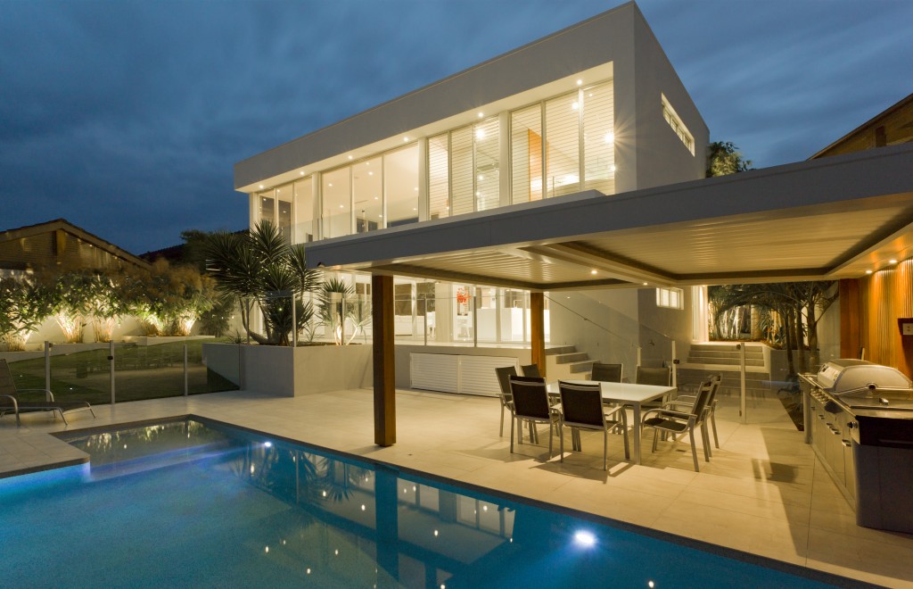 Modern backyard of a mansion