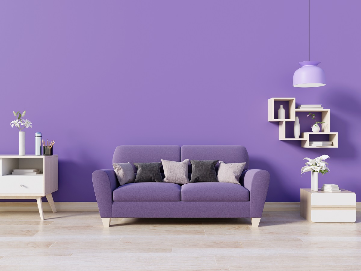 living room painted in purple