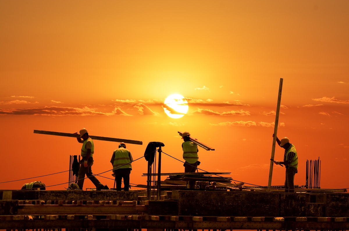 Construction during sunset