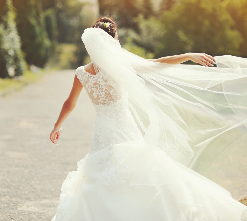 happy bride spinning around