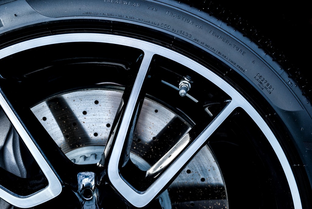 Close-up shot of a car's brake disc