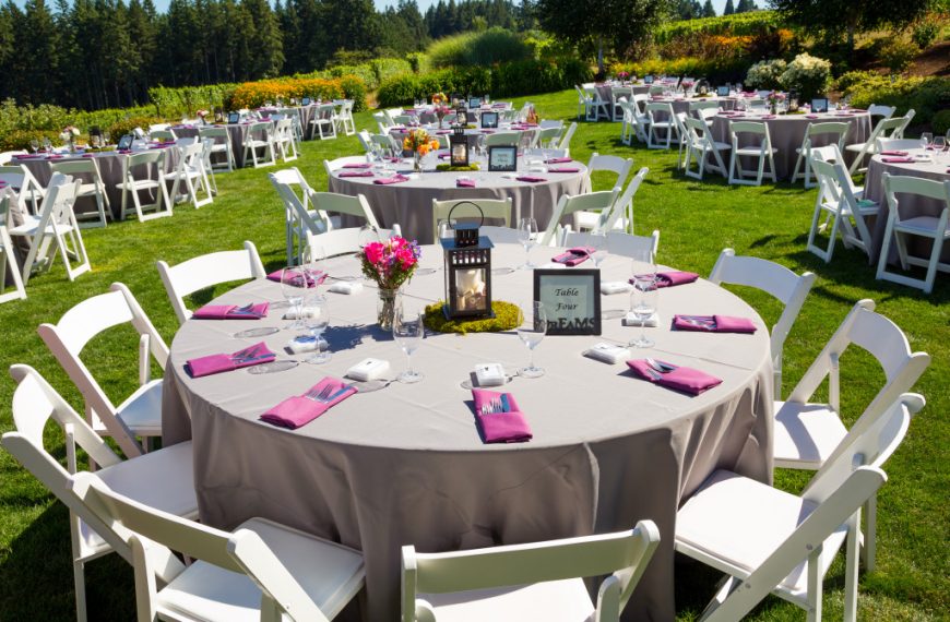 table and chairs decor in garden for an event